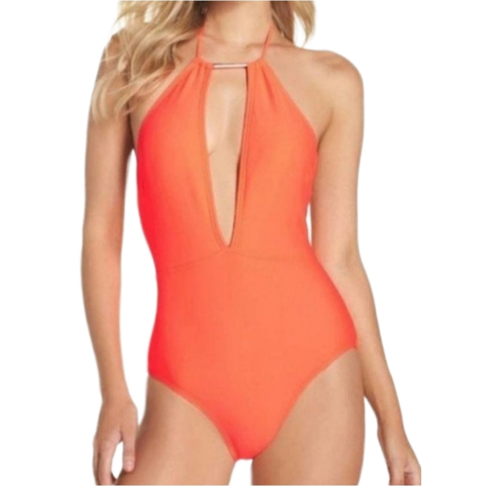 NWT Ted Baker Pikaa Halter 1-PC Swimsuit Coral, Size 6